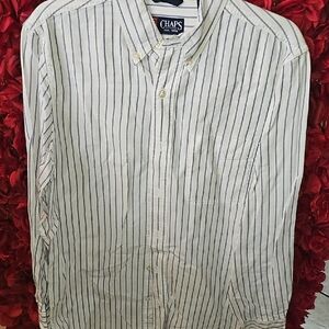 Chaps Men's White and Blue Striped Shirt Size Small
